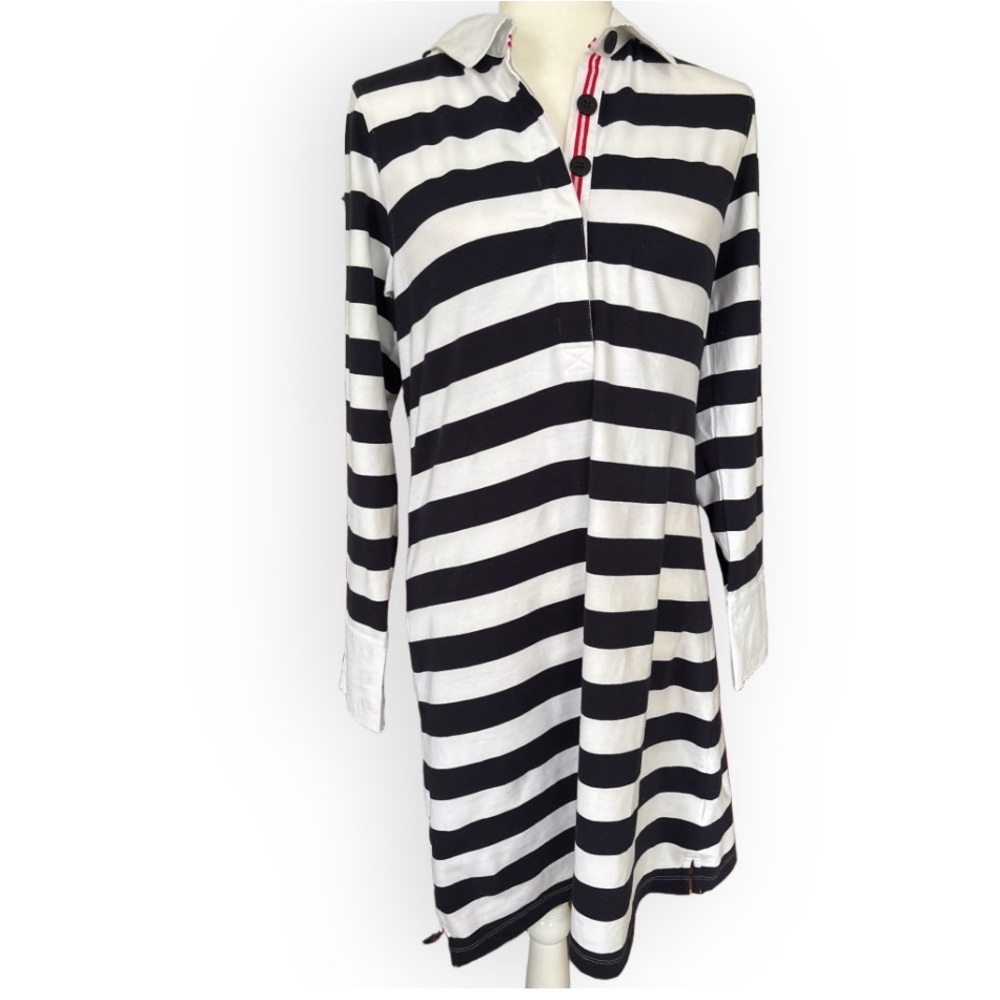 Tyler Boe Blue and White Stripe Dixi Cup Coastal Polo Dress Size L Sporty Chic